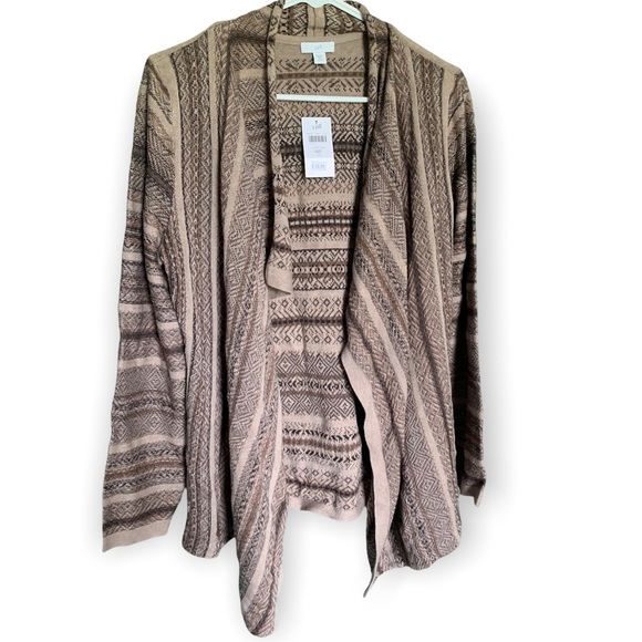 NWT J Jill Open Front Cardigan Tan & Brown M Petite - Picture 1 of 5